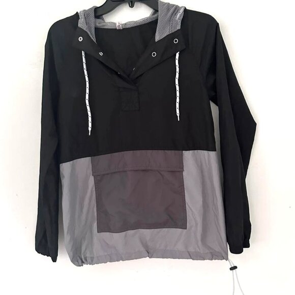 SO Women’s Small Colorblock Anorak Jacket Black Gray Pullover Half-Zip Windbreak - Picture 2 of 4
